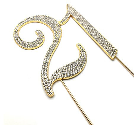 World of Sparkles 12cm Curly Cake Toppers with Clear Diamante Rhinestones Diamonds with Gold Base for Anniversary, Birthday Kids Children Adults Party Shows Functions