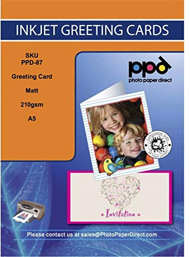 PPD A5x50 Inkjet Bedruckbare Grußkarten 210g Matt, mit Falz - inklusive Umschläge PPD-87-ENV-50