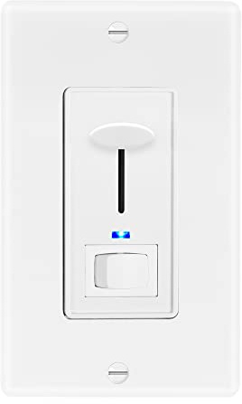 Maxxima Dimmer Electrical Light Switch - Featuring Blue Indicator Light, LED Compatible, 3-Way/Single Pole Use, 600 Watt Max, Dimmable Lamp and Lighting Control, Wall Plate Included - White