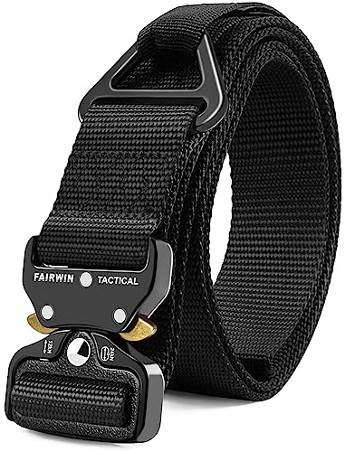 FAIRWIN Tactical Belts for Men, Rigger Belt Utility Web Nylon Work Belt for Men with V-ring Quick Release Buckle(Black,M)