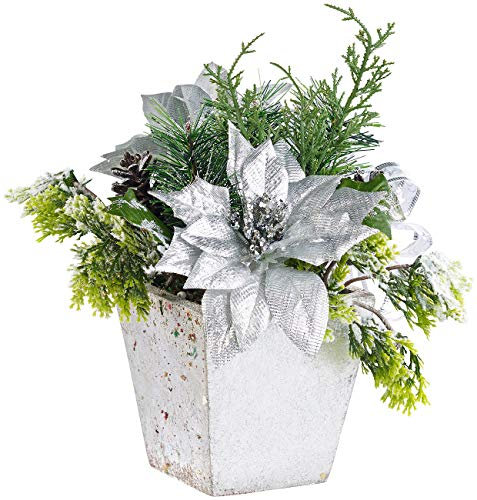 Infactory HOGAR Y Cocina - Flores Artificiales: Arreglo navideño con Flores, Leña menuda, Conos y Nieve Artificial, 22 cm (Artificiales Navidad, Decorativas, Estrella de Navidad)