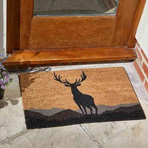 Garden Mile® Assortment Of Non Slip Doormats Entry Hallway Natural Coir Indoor Outdoor Welcome Door Mats Multiple Designs Decoir Easy Clean (Stag 75x45 cm)