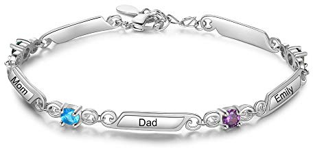 Personnalisé 3 à 5 Simulé Pierre de naissance Charme Bracelet pour Maman grand-mère Cristal Ajustable Bracelet Personnalisé Noël Anniversaire Cadeau pour Fille Sœur BFF épouse argent Rhodium Plaqué