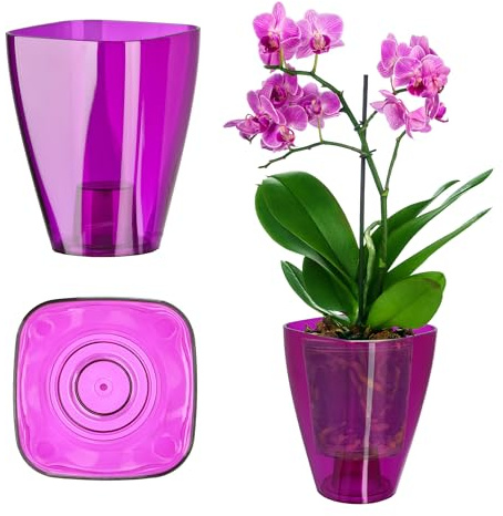 KADAX Pot de fleurs, pot d'orchidée élégant, pot de plantes simple, pot de fleurs pour orchidée, barbe de Jupiter, marguerite, cache-pot pour cuisine et salon (⌀ 12 cm, carré, prune)