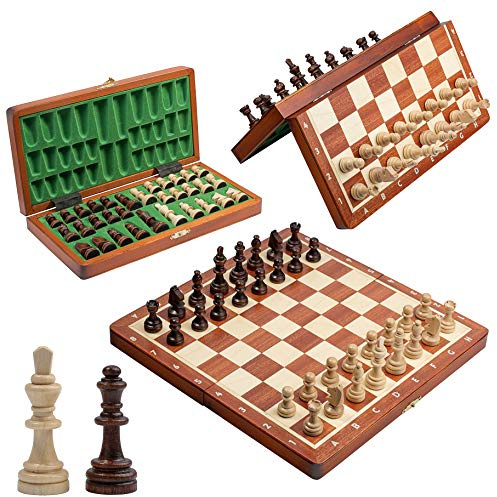 Großes Reiseschach Magnetisch Turnierholz | Master of Chess | Schach Brett 28 cm | Handgefertigt Schachspiel Holz Edel für Erwachsene und Kinder - Travel Chess