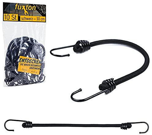 fuxton Lot de 10 tendeurs en Caoutchouc avec Crochets des Deux côtés, 50 cm (Sangle, extenseur, tendeur à Bagages, Bande élastique) pour Porte-Bagages, vélo, Voiture, Tente