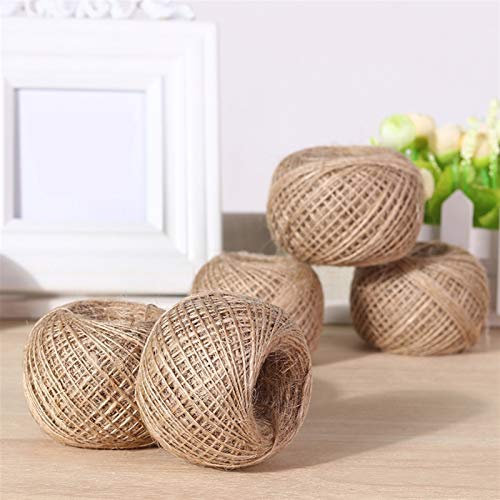 Cqinju-Natural Yute Cordel DIY Tag HERG Cour CURRIDO Woven Oven Decoración de la casa Twine Jute String Cordón de jardinería Artesanía Embalaje de Regalo, 100 m/Rollo de cáñamo, Cuerda de Embalaje d