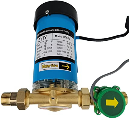 ZYIY 120W Water Pressure Booster Pump 21.75PSI 50ft High Pressure Booster Pump 115V Shower Booster Pressure Pump 25L/min Household Automatic Booster Pump 3/4In with Water Flow Switch for Home Kitchen