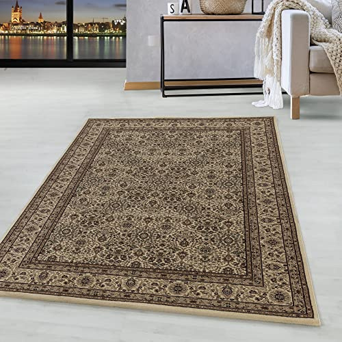 HomebyHome Vintage Teppich 120 x 170 cm Orientalischer Teppich Kurzflor - Orient Teppich Beige für Wohnzimmer, Esszimmer, Flur und Schlafzimmer - Klassicher Teppich mit Oeko-TEX