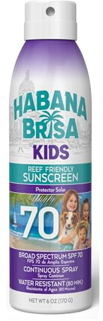 Habana Brisa Kids Sunscreen Spray SPF 70, Hawaii 104 Reef Act Compliant | Octinoxate & Oxybenzone Free | Broad Spectrum UVA/UVB Protection, Water Resistant Sun Protection for Sensitive Skin, 6 Oz