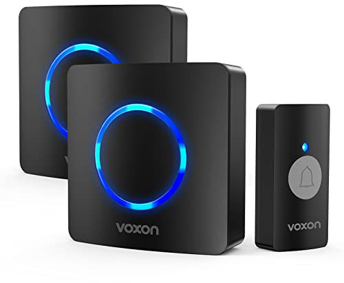 Wireless Doorbell with 2 Receivers, VOXON IP65 Waterproof Doorbells at 400M (1,300ft) Wireless Range，Plug in Door Bells Wireless Cordless with LED Flash, 60 Chimes, 6 Levels Volume (Black)