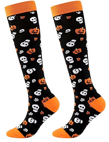 FGFD&OU Kompressionsstrümpfe für Damen und Herren Lustige Socken für Halloween Kompressionssocken Bunte Stützstrümpfe Socken für Laufen, Sport Radsport Jogging, geschenke für halloween(Stil1, L/XL)