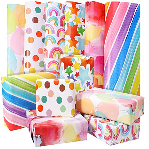 Fanshiontide 6 Pcs Geschenkpapier Geburtstag, Recycelbares DIY Geschenkpapier Set für Kinder, Geburtstag, Weihnachten und Jeden Anlass (70X50cm)