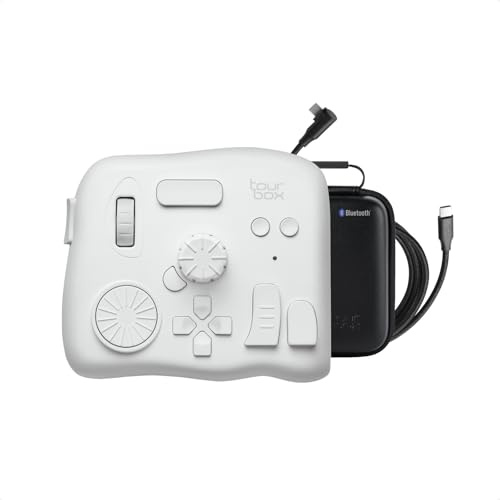 TOUR BOX Elite, Bluetooth-Controller für Video- und Foto-Bearbeitung, digitales Zeichnen, professionelle Kreativ-Konsole für Adobe Davinci Krita, Mac&PC, inkl. Tasche und USB-Kabel, Weiß