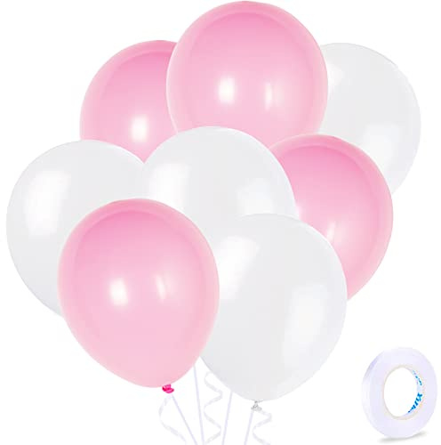 ZHIHUI 20pcs Pink and White Balloons, 10 Inch Macaron Pink White Latex Bulk Balloon for Baby Shower Birthday Wedding Engagement Anniversay Christmas Festival Picnic or Friends Family Party Decorations