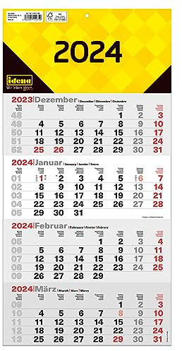 Idena 11075 - 4 Monatskalender 2024, Wandkalender mit Schieber, 30 x 61 cm, Bürokalender 4 Monate