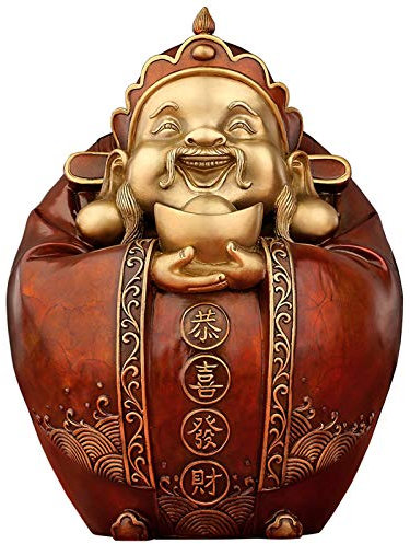 Buddha-Statue, Gott des Reichtums, Messing, lachender Buddha, der Barren hält, chinesisches Neujahrsgeschenk zieht Reichtum an Feng Shui Ornament Home Office dekorative Buddha-Dekoration (Größe : S)
