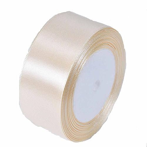 SHTGOI Geschenkband 13 Farben Schleifenband 4cm Breit Satinband Bunt Seidenband Dekoband Stoffband Set für Basteln, Party, Kunsthandwerk, Luftballons, Hochzeiten Geburtstag 25Yards/Rolle Creme