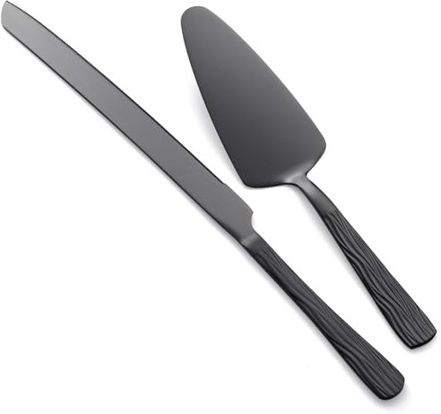 Seeshine Juego de Cuchillo para Pasteles Negro, Set de Cuchillo y Servidor de Pastel de Acero Inoxidable, Incluye Cuchillo de 33 cm y Servidor de Pastel de 23,6 cm, Apto para Lavavajillas