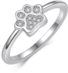 Pfote Ring 925 Sterling Silber Hund Katze Pfoten Ringe Pfote Schmuck Geschenke für Damen Frauen Mädchen Katzen Hunde Liebhaber (Größe 7)