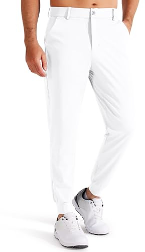 Libin Pantaloni da Golf da Uomo Elasticizzati Slim Fit Jogging Pants Sportivi Abito Pantaloni Lunghi Jogger Tessuto Pants con Tasche, Bianco S
