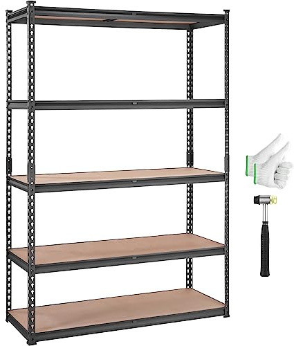 VEVOR Étagère de Rangement 5 Niveaux Réglables Étagère de Garage Métallique Charge Lourde 907,2 kg 121,9x45x182,9 cm Meuble Rayonnages de Stockage pour Cuisine Atelier Sous-sol Salle de Bain Buanderie