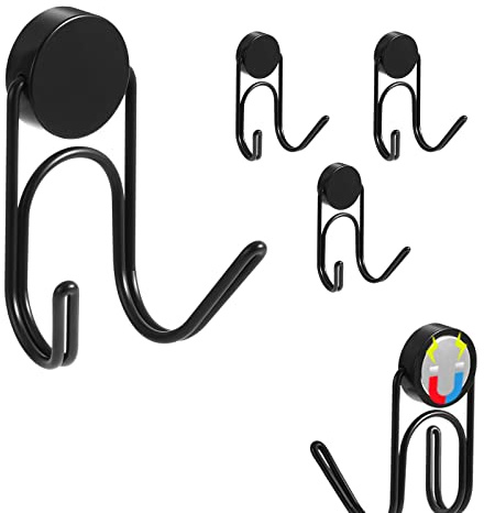 Buelkmag Magnetic Hooks 304 Stainless Steel Heavy Duty Magnets Hanging Hooks for Refrigerator, Barbecue, Toolbox, Outdoor Cabin, Cruise Essentials4 Pack (Black 1.25 - 6.2lbs)