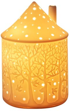 Teelichthaus Keramik Kerzenhalter,Deko Häuser Kerzenhalter aus Keramik Windlicht Weiß Haus,Teelichthalter Weihnachten Kerze Herzstück Dekorationen für Wohnzimmer Schlafzimmer Deko (Wald, S)