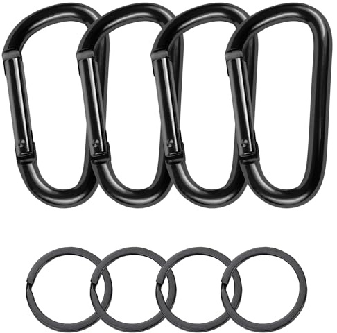 Lot de 4 mousquetons en aluminium - Mousquetons en forme de D - Pour hamacs, accessoires de camping - Noir