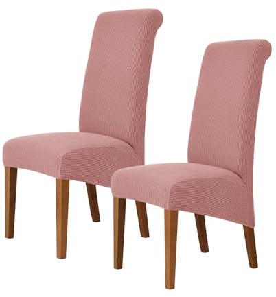 Odot Stuhlhussen Esstisch Mit 2/4/6 Stühlen Set, Stretch Stuhlhussen Hussen Einfarbiger Jacquard Stuhlbezug, Waschbarer Hoher Rücken Sesselbezug für Restaurant (Rosa,2er Set)