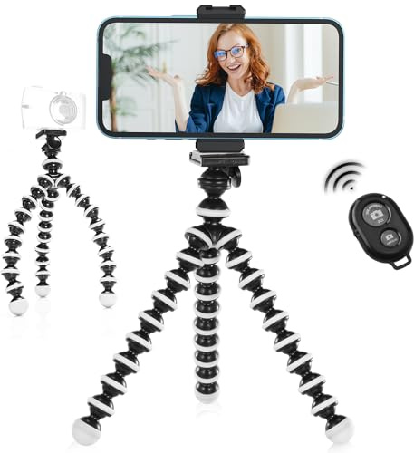 10‘’ Octopus Flexible Tripod with 1/4 Screw, Quick Release Plate - Bendable Legs, Adjustable Stand Holder with Mini Wireless Remote for Selfie, Travel Photography, Vlogging, Live Streaming