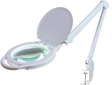 Neatfi Elite XL HD LED Lupenleuchte | 18 cm Linse | 1,75X + 4X Vergrößerung | Dimmbar | 3 Lichtmodi (3000K / 4000K / 6500K) | Verstellbarer Arm | Blendarm (Weiß, 18 cm Glaslinse)