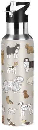 Ksajwzf Dog Animal Brown Insulated Water Bottle Stainless Steel Kids Sport Thermos Jug with Straw Lid Puppy Dogs Water Flask Leakproof Thermos Bottle for Bike Running Walking Outdoor 20 Oz