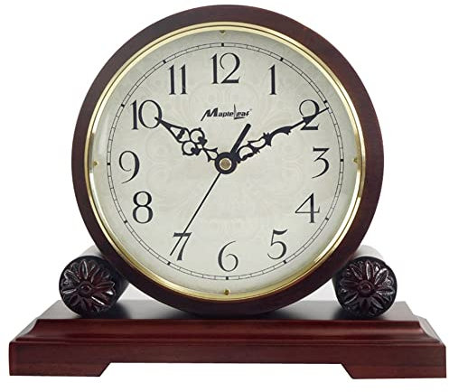 LUOYAOB Vintage Kaminuhr Runde Holzmanteluhr, 6 Zoll antike Schreibtischuhr, leicht zu lesen mit arabischen Ziffern, Nicht stille kleine Uhr for Mantel/Desktop, Wohnzimmerdekoration