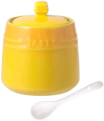 TYMYYS Ceramic Sugar Bowl with Lid, Sugar Bowls for Countertop Coffee Bar Accessories, Sugar Bowl with Spoon, Salt Cellar with Lid-yellow-240ml/8.5oz