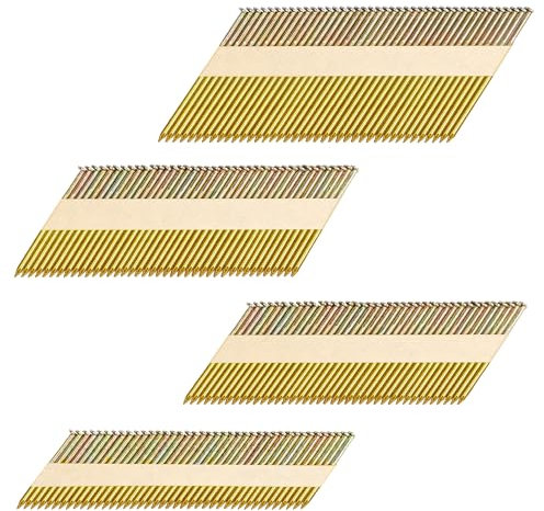 HW HAMWOO 34°-Rahmennägel, D-Kopf-Nagel-Set, 1200 Stück (5,1 cm - 240 Stück, 6,4 cm - 320 Stück, 7,6 cm - 320 Stück, 8,9 cm - 320 Stück), verzinkte Papierstreifennägel, glatter Schaft, für 30 bis 34