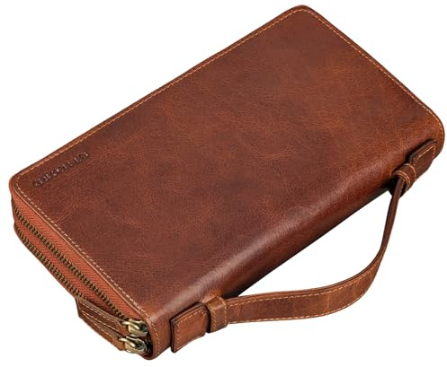 STILORD Felicity Große Geldbörse Herren Leder mit Griff und Handy-Fach | Männer Clutch Portemonnaie Wallet Schutz Handgelenk Vintage Handgelenktasche Echtleder Farbe:Cannes - braun