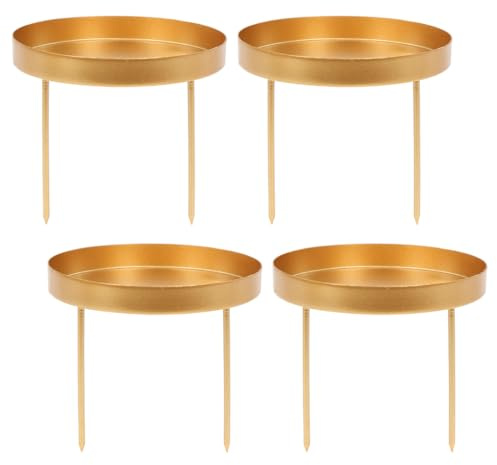 Sprinlot 4 Stück Kerzenhalter Adventskranz, 8.5 cm Kerzenständer Gold, Adventskerzenhalter Metall, Advent Kerzenhalter Gold, Stabkerzenhalter Kerzenteller für Adventsgirlande