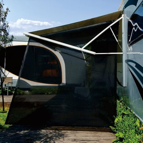 SHADEPLUS Parasole per camper, tenda da sole laterale, in rete nera, per roulotte e camper, universale, per protezione UV e protezione solare