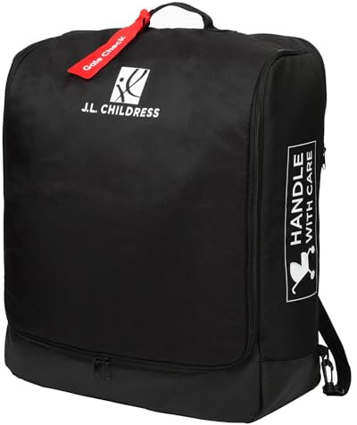 J.L. Childress Padded Compact Travel Stroller Bag for Airplane - Fits Most Compact-Fold Single Baby Strollers, AirTag Compatible, Black, Expands from 21W x 23H x 7D to 21W x 23H x 11D