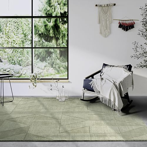 Villeroy & Boch Wollteppich Ursule - Natur Wohnzimmerteppich - Handgewebt & Natürlich - Boho Teppich Wolle für Wohnzimmer, Schlafzimmer, Esszimmer, Flur, Küche – Grün, 190x280 cm