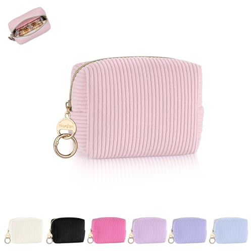 Mini Tasche Kleine Kosmetiktasche Schminktasche Damen Make up Tasche Reise Zubehör Verdickter Cord Kulturtasche mit Reißverschluss Kulturbetuel Organizer Geschenk Beste Freundin 11*5,5*8,5cm(Rosa)