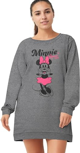 Disney Minnie Mouse Camicia da notte da donna – Maglietta pigiama a maniche lunghe, colore grigio, grigio., L