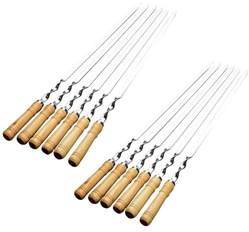 Confezione da 12 spiedini da barbecue in acciaio inox da 55 cm, per shish kebab, barbecue, grill, lungo all'aperto