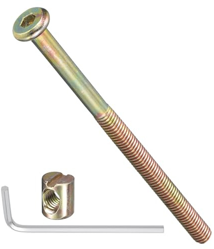 METALLIXITY Juego De Conectores Para Muebles Con Tuerca Tapa Y Llave (M6-1x90mm) 24Pcs, Conector De Tornillo M6 Tuercas Barril Tornillos De Sujeción, Para Silla Gabinete Cama, Amarillo