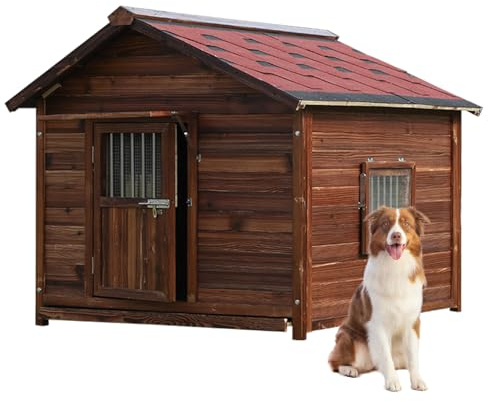 wasserdichte Hundehütten für große Hunde draußen mit Tür und Fenster, Luxus-Hundehütte im Freien, robuste Haustierhütte für alle Jahreszeiten und jedes Wetter, 5XL