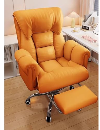 ShAzanz Bürostühle Executive Bürostuhl, ergonomischer hoher Rücken mit Fußstütze, Liegende Ledersitze mit Lendenwirbelstütze, große und große 450 Lbs Heavy Duty(Orange)