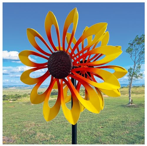 Molinillos De Viento Girasoles 174CM Veleta Decorativa con Diseño De Girasol, Rehiletes De Jardín Gran Regalo para Amigos Y Familiares,Yellow