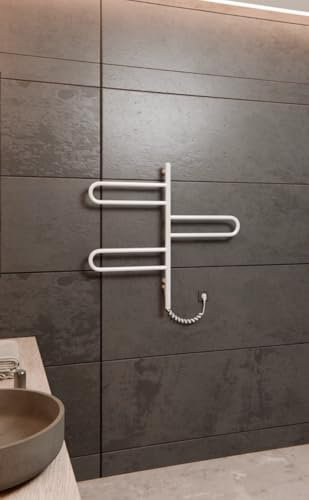 Elna Handtuchheizkörper Weiß – 90W 835x460 mm – Elektroheizung mit Thermostat und Timer – 3 Schwenkarme – IP44 Badheizung