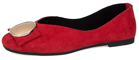 LarDorLin Buckle Flat Women Ballet Dolly Shoes Square Toe Office Work Loafer Slip On Outdoor Party Flats Comfy Red Size 8 UK (43 CN)